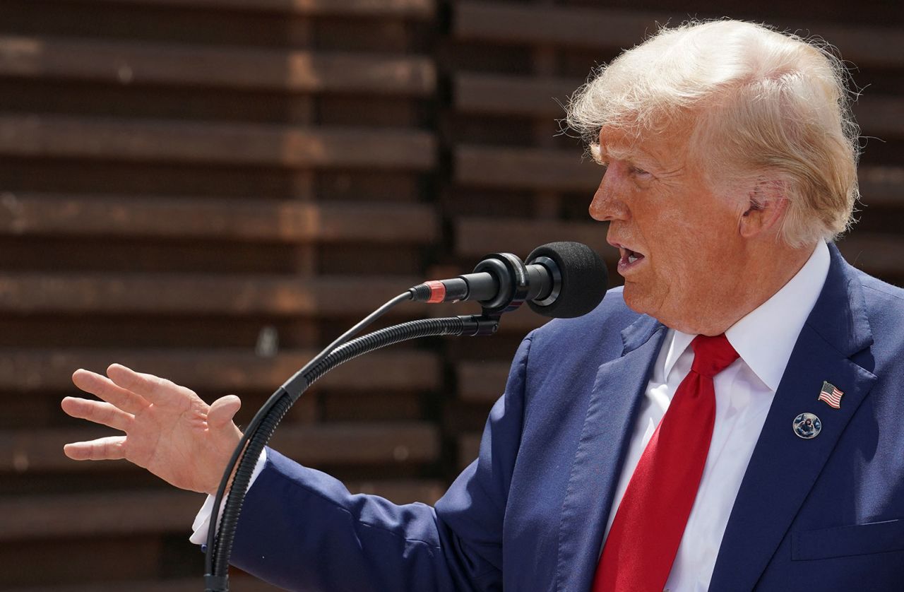 Republican presidential nominee and former President Donald?Trump?visits the border with Mexico in Cochise County, Arizona, on Thursday, August 22.