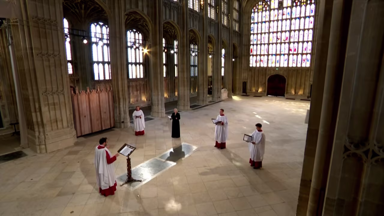 A choir sings during Prince Philip's funeral service.