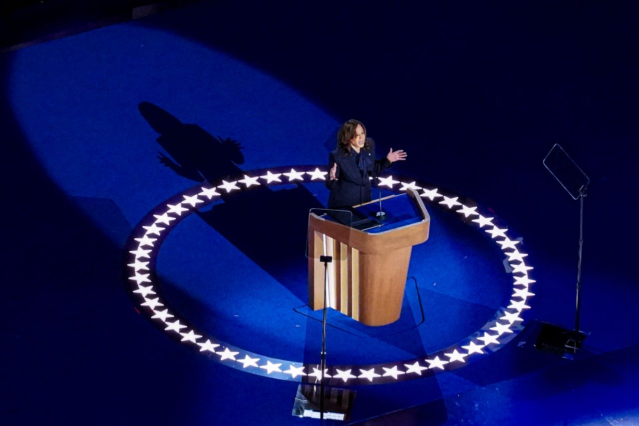 Kamala Harris speaks during the Democratic National Convention at the United Center in Chicago, Illinois, on August 22.