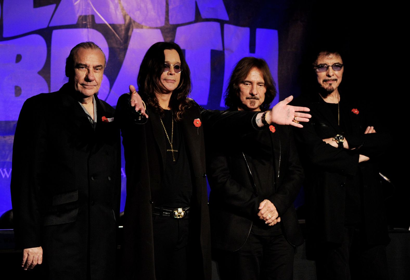 Osbourne and the rest of Black Sabbath — from left, Ward, Butler and Iommi — announce their first album in 33 years at an event in 2011.