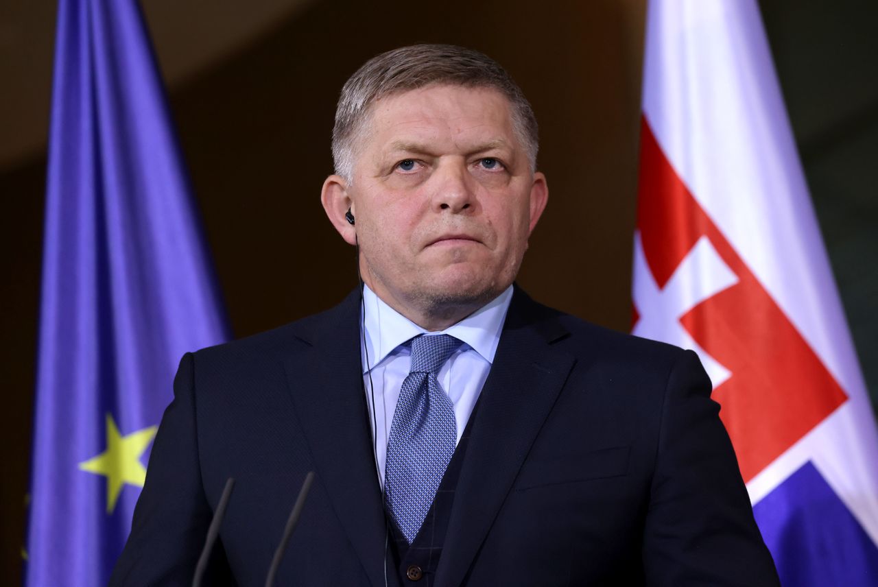 Slovak Prime Minister Robert Fico speaks to the media on January 24, in Berlin, Germany.