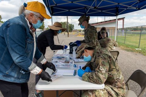 The Park County Health Department and members of the Montana National Guard conduct community surveillance testing for Covid-19 on September 20 in Livingston, Montana.