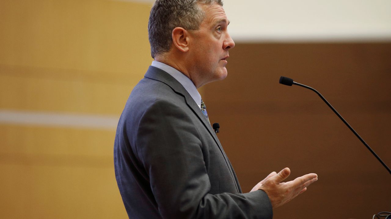 St. Louis Federal Reserve Bank President James Bullard speaks at a public lecture in Singapore in 2018. 