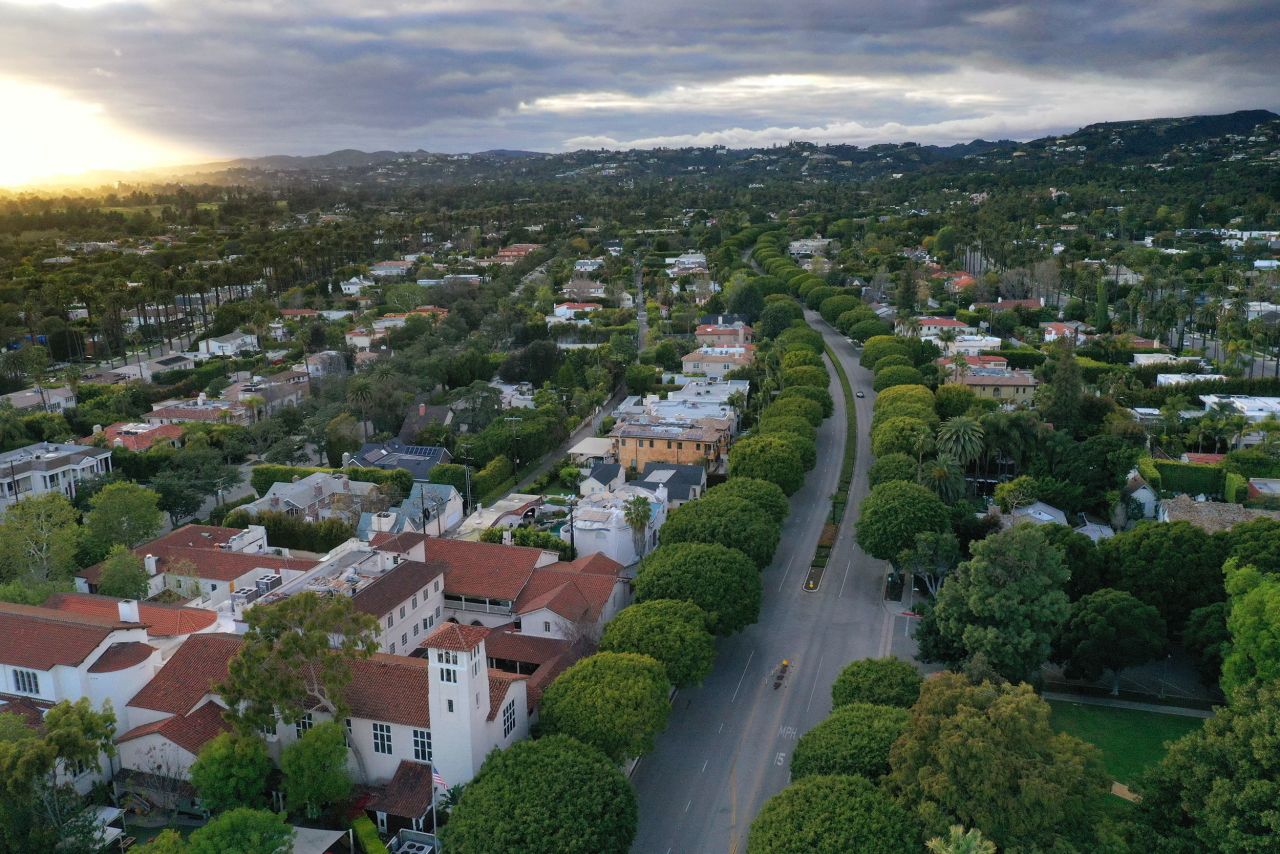 An aerial view of Wilshire Boulevard?in Beverly Hills, California, on March 23.