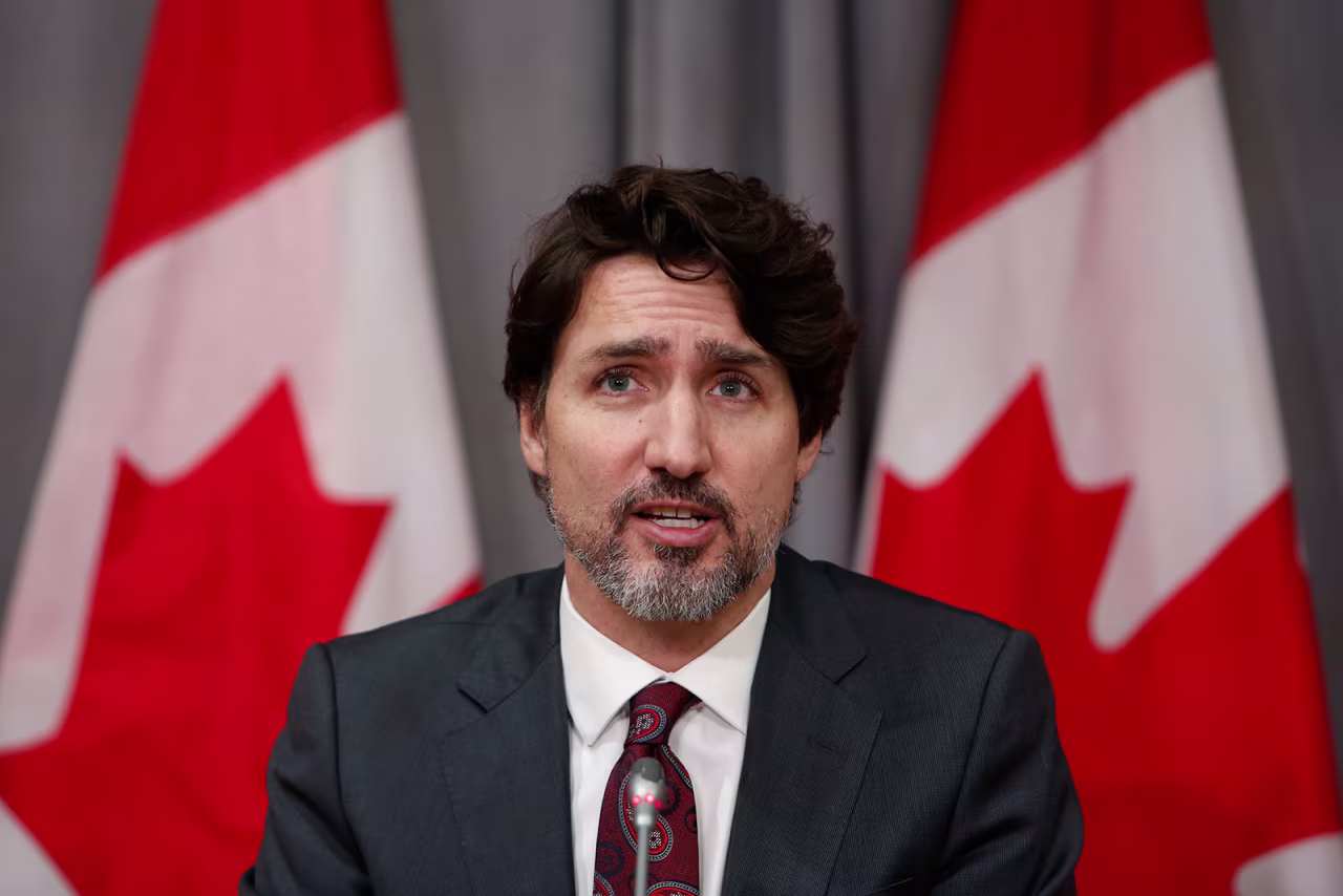 Justin Trudeau speaks during a news conference on Friday, May 1.
