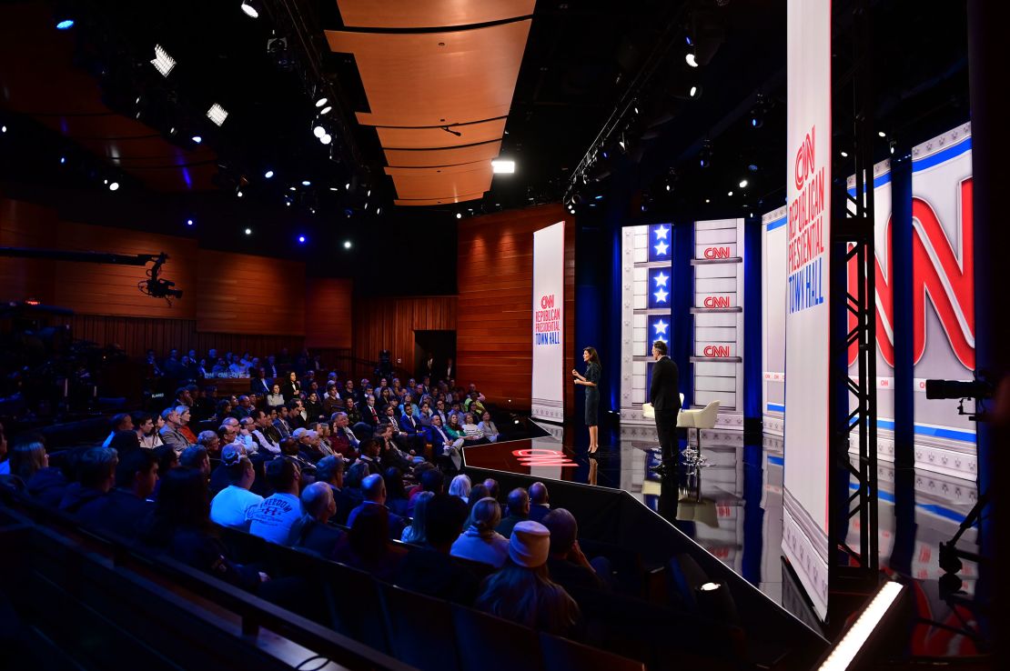 Haley participates in a CNN town hall at New England College in Henniker, New Hampshire, Thursday.