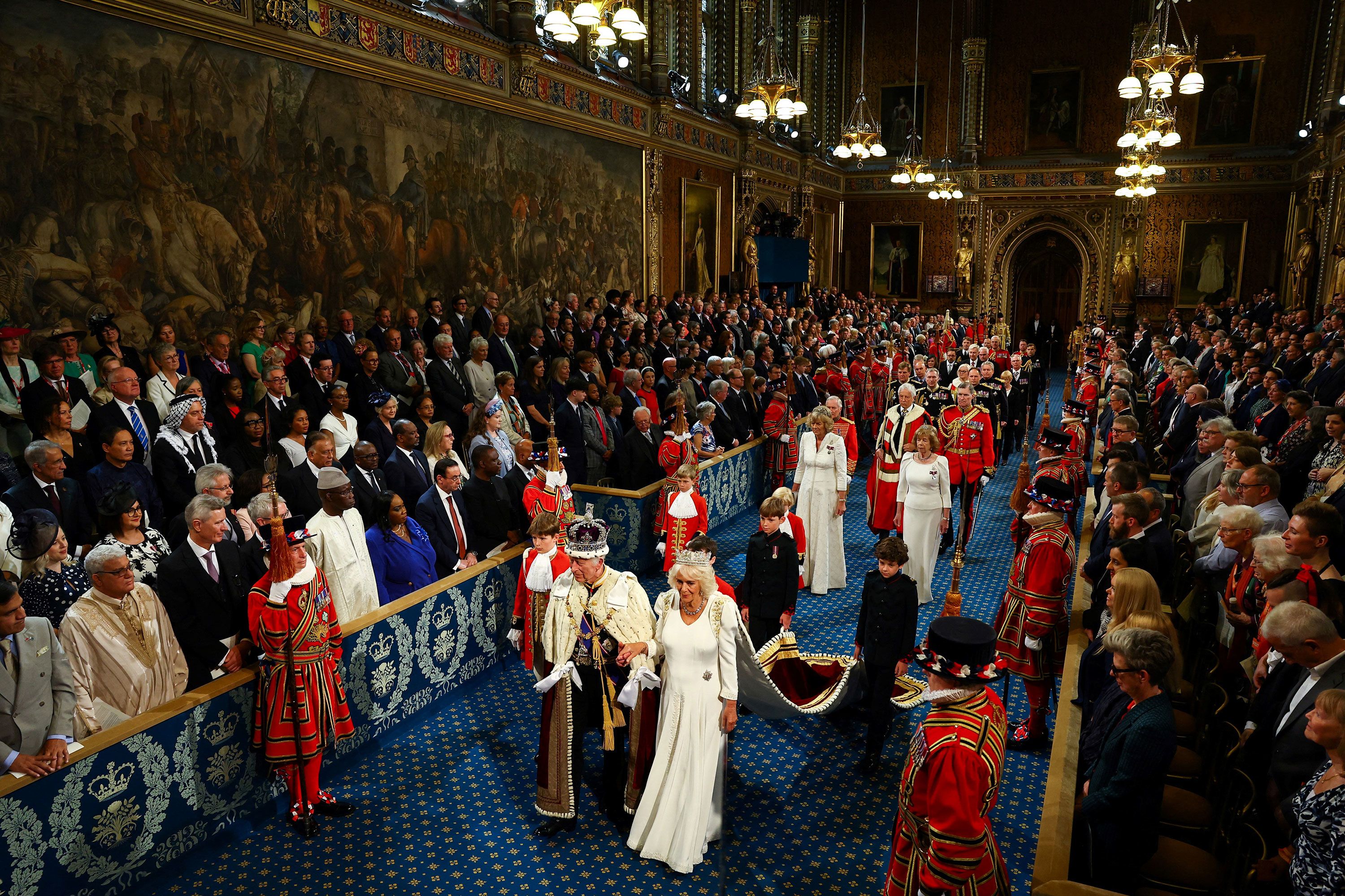 Britain's King Charles III and his wife, Queen Camilla, attend the <a href="https://www.cnn.com/2024/07/17/uk/king-charles-iii-unveils-keir-starmers-plans-for-britain-in-state-opening-of-parliament/index.html">state opening of Parliament</a> in London on Wednesday, July 17.