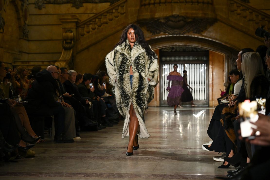 Precious Lee on the runway for Prabal Gurung's show, which took place amid the ornate architecture of City Hall.