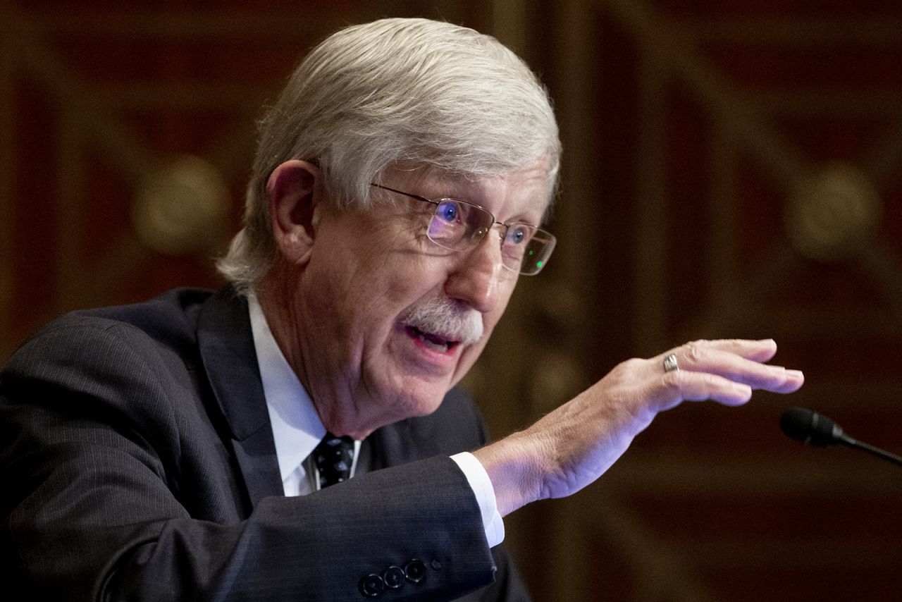 Dr. Francis Collins, director of the National Institutes of Health, appears before a Senate Health, Education, Labor, and Pensions Committee hearing to discuss vaccines and protecting public health during the coronavirus pandemic on Sept. 9, in Washington.