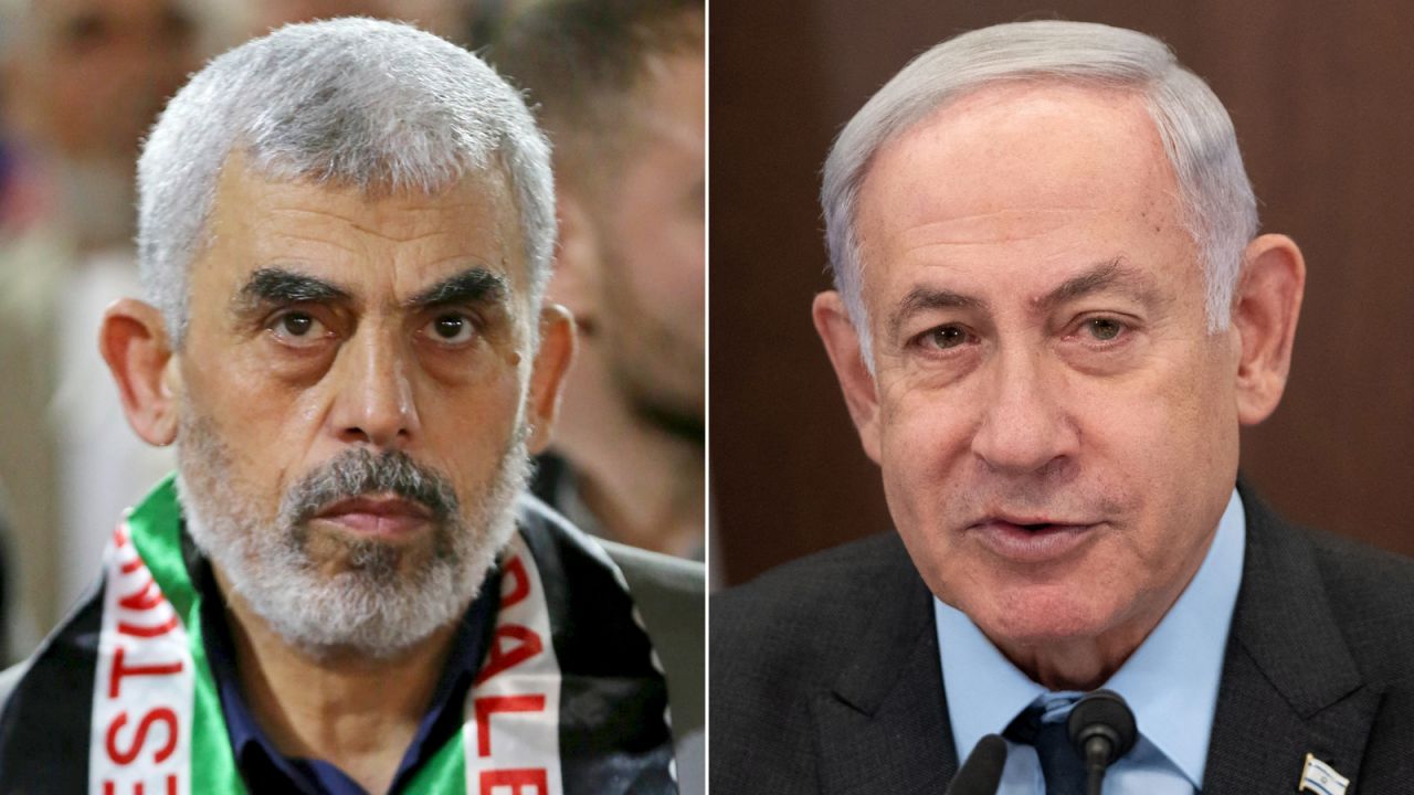 Hamas leader Yahya Sinwar and Israeli Prime Minister Benjamin Netanyahu.