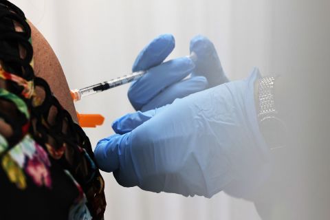 A person is administered the Johnson & Johnson Covid-19 vaccine on April 8 in Staten Island, New York.