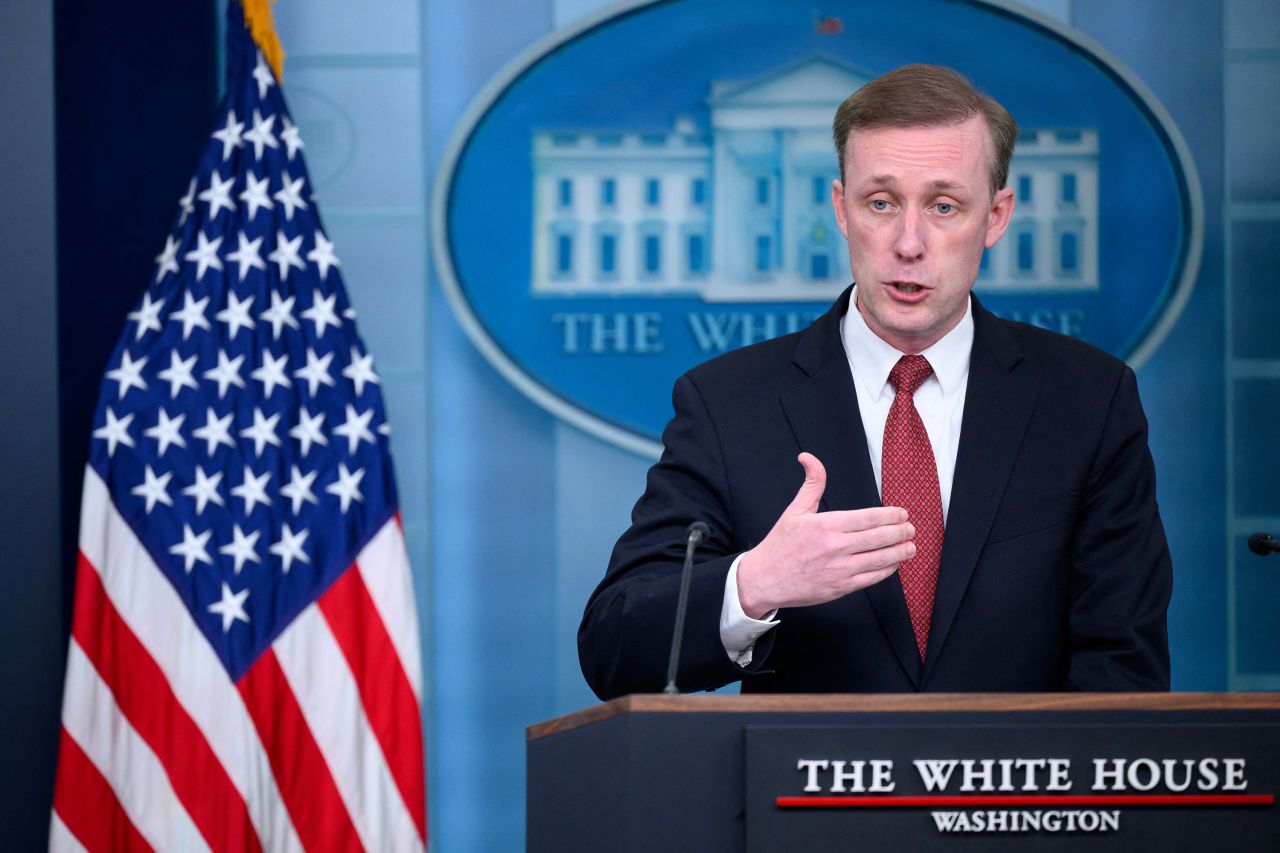 US national security adviser Jake Sullivan speaks during a briefing in Washington, DC, on May 22. 