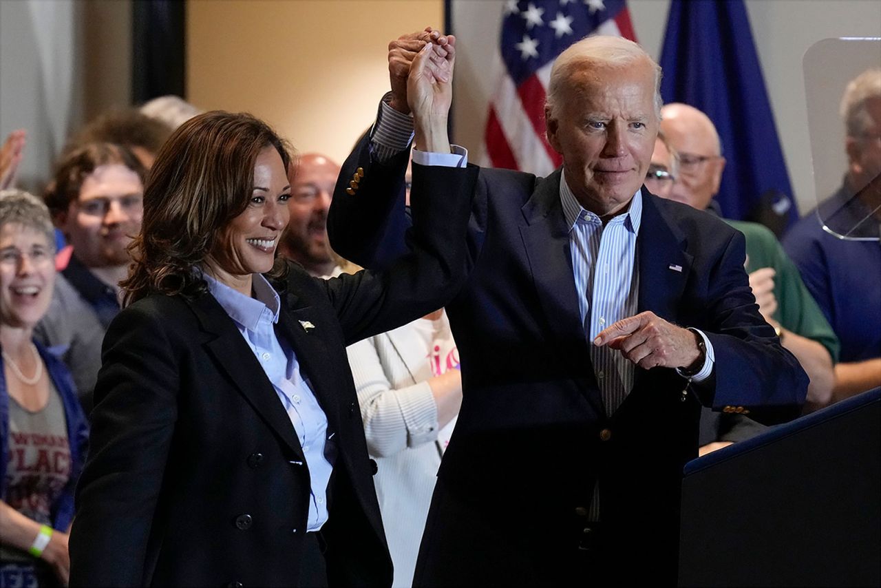 Vice President Kamala Harris and President Joe Biden arrive at a campaign event in Pittsburgh, on Monday, September 2.