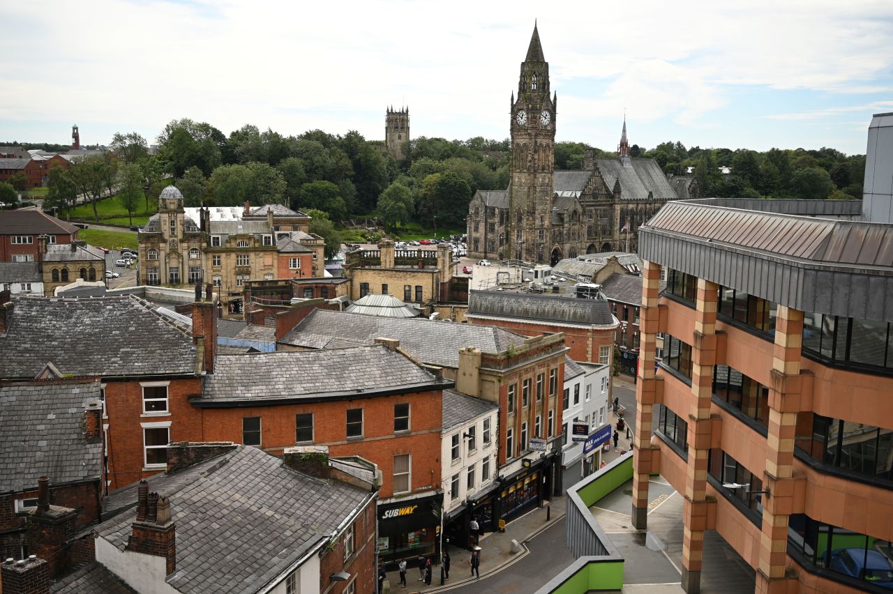 A view of Rochdale town center, in Greater Manchester, England, on July 30. 