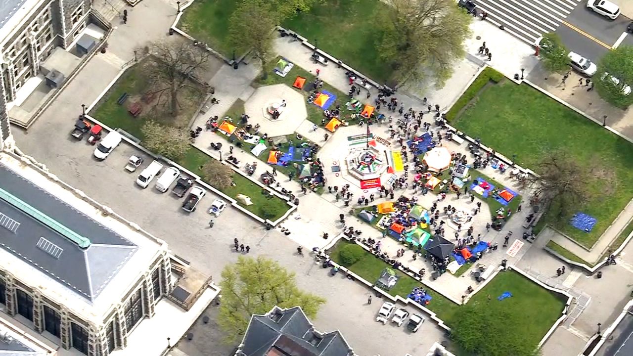 An encampment at City College of New York is seen on Thursday.