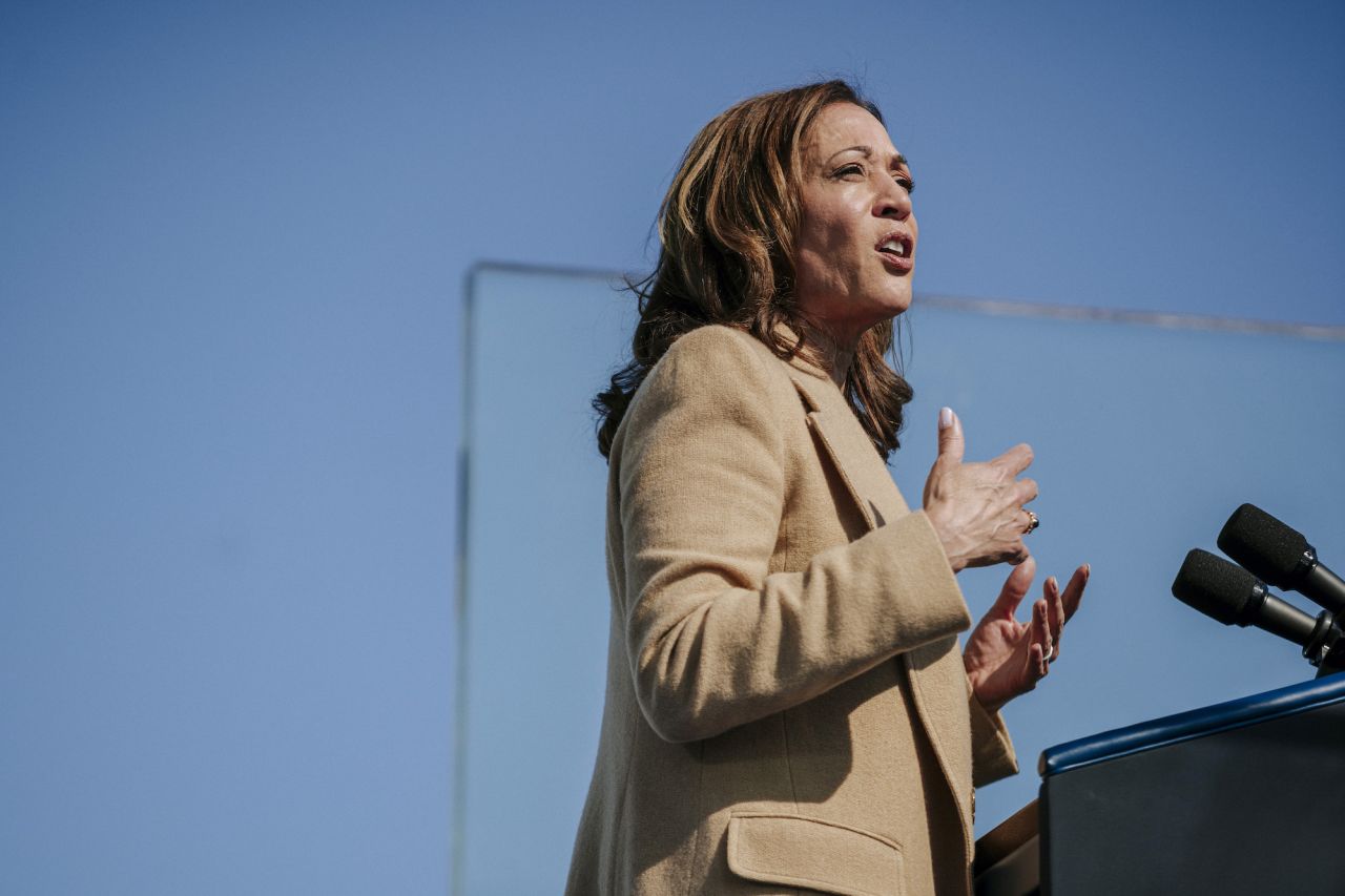 Vice President Kamala Harris speaks at a campaign stop in North Hampton, New Hampshire, on Wednesday.