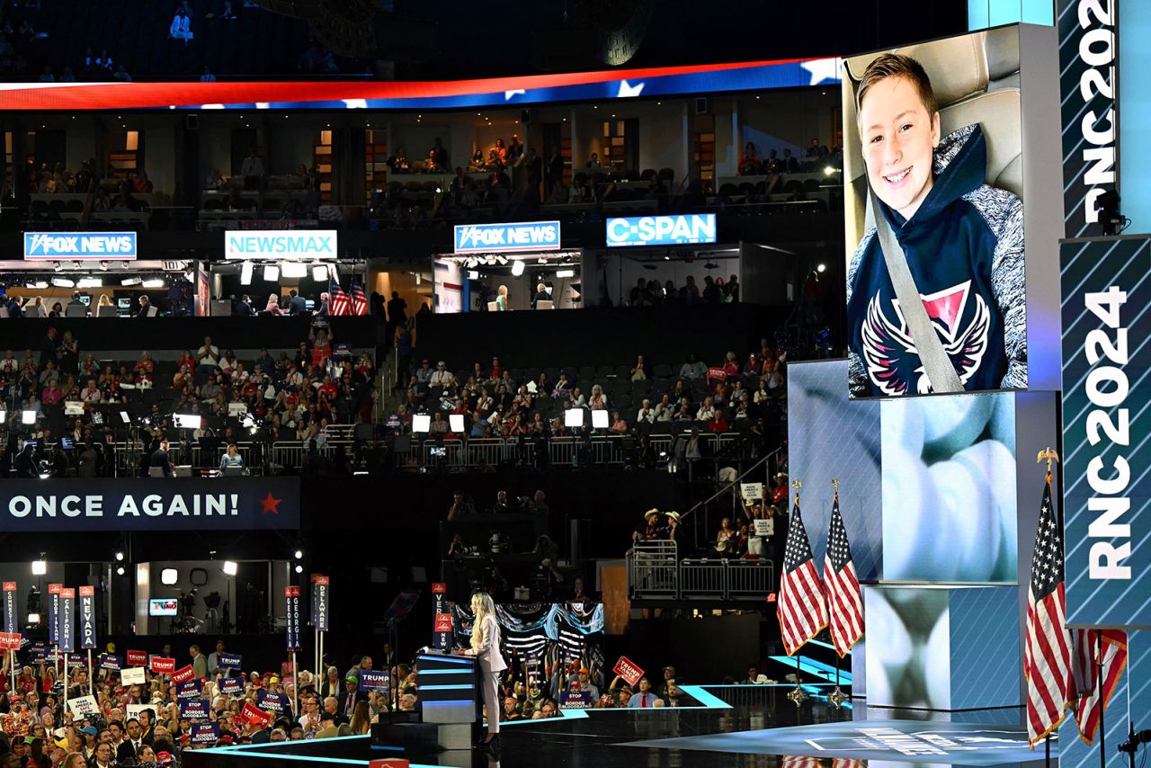 Anne Fundner speaks during the second day of the Republican National Convention in Milwaukee, on July 16, 2024. Days after he survived an assassination attempt Donald Trump won formal nomination as the Republican presidential candidate and picked right-wing loyalist J.D. Vance for running mate, kicking off a triumphalist party convention in the wake of last weekend's failed assassination attempt. (Photo by Patrick T. Fallon / AFP) (Photo by PATRICK T. FALLON/AFP via Getty Images)