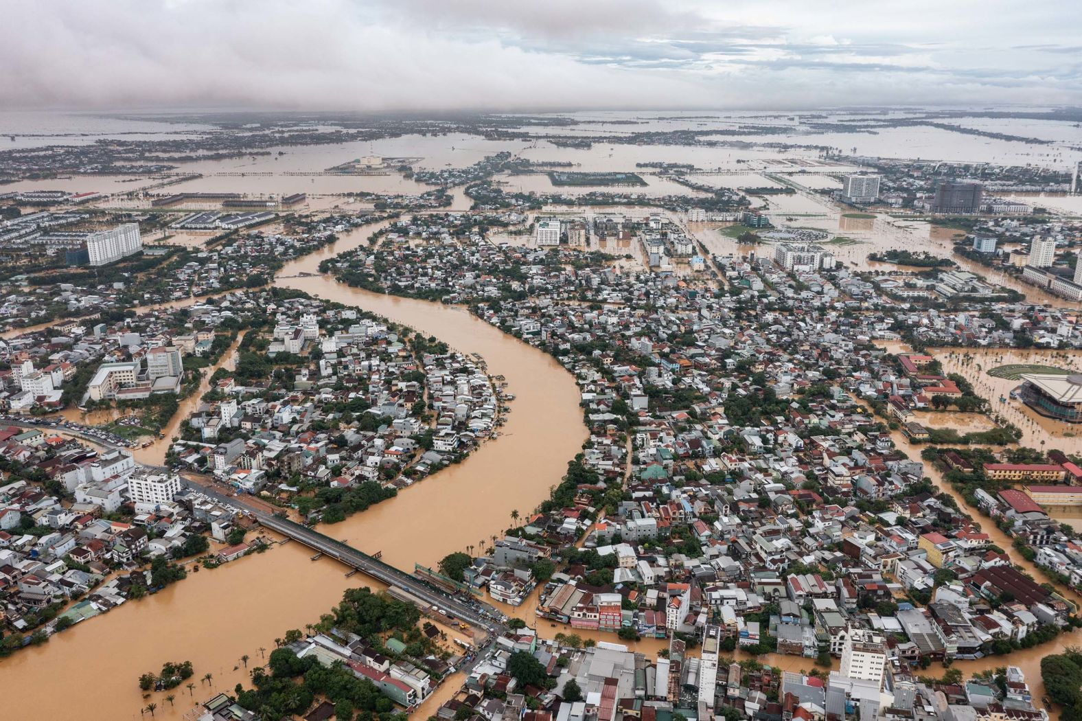 This aerial photo shows flooding in Hue, Vietnam, on Monday, November 3. Heavy rain has triggered flooding in central Vietnam since October 26.