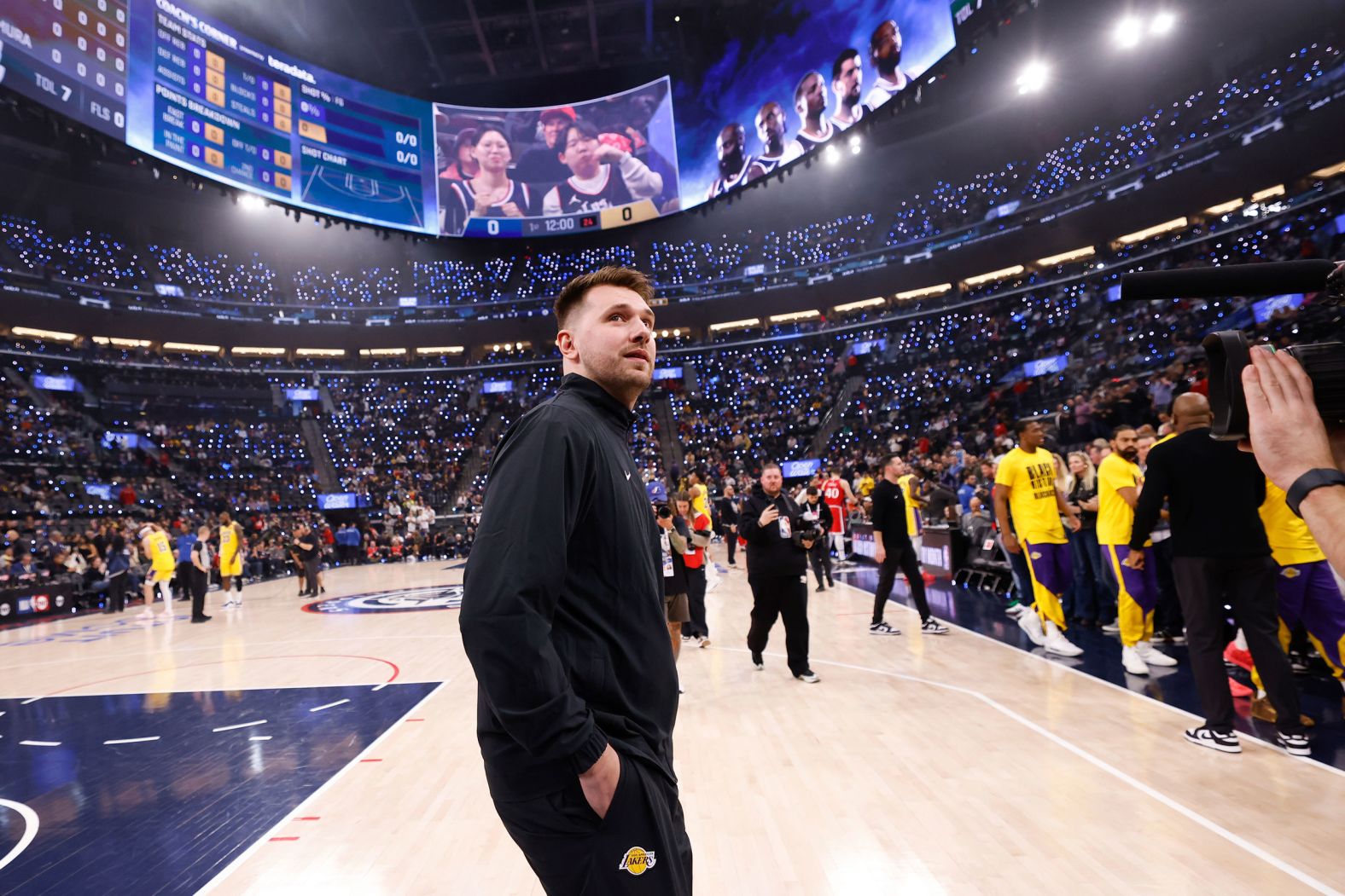 Los Angeles Lakers guard Luka Dončić stands along the baseline before an NBA basketball game in Inglewood, California, on Tuesday, February 4. The Dallas Mavericks stunned the sports world over the weekend by <a href="https://www.cnn.com/2025/02/02/sport/lakers-mavericks-doncic-davis-spt/index.html">trading Dončić to the Lakers</a>.