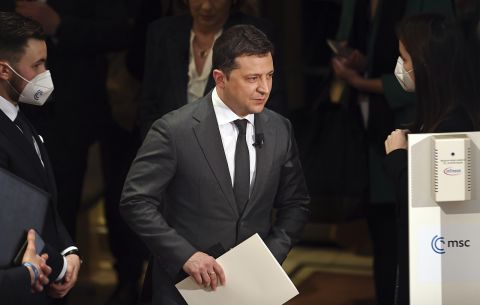 Ukrainian President Volodymyr Zelensky at the Munich Security Conference in Germany, on February 19.