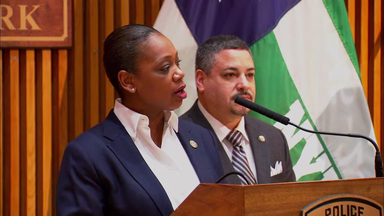 NYPD Commissioner Keechant Sewell speaks during a press conference on April 13 in New York. 