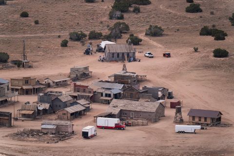 This aerial photo shows the Bonanza Creek Ranch in Santa Fe, New Mexico, on Saturday, October 23. 