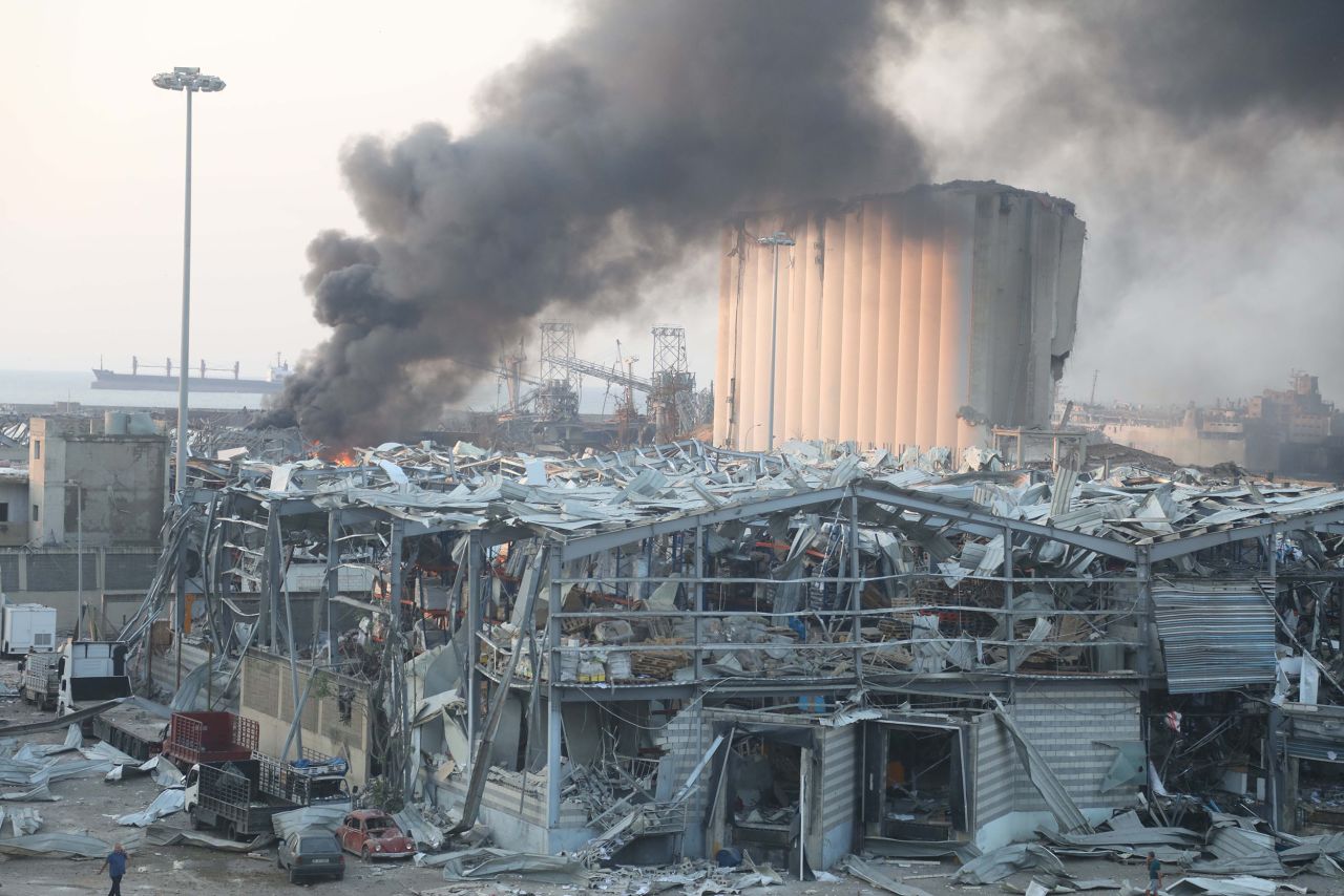 Smoke rises from an explosion site at the port of Beirut, Lebanon, on August 4. 