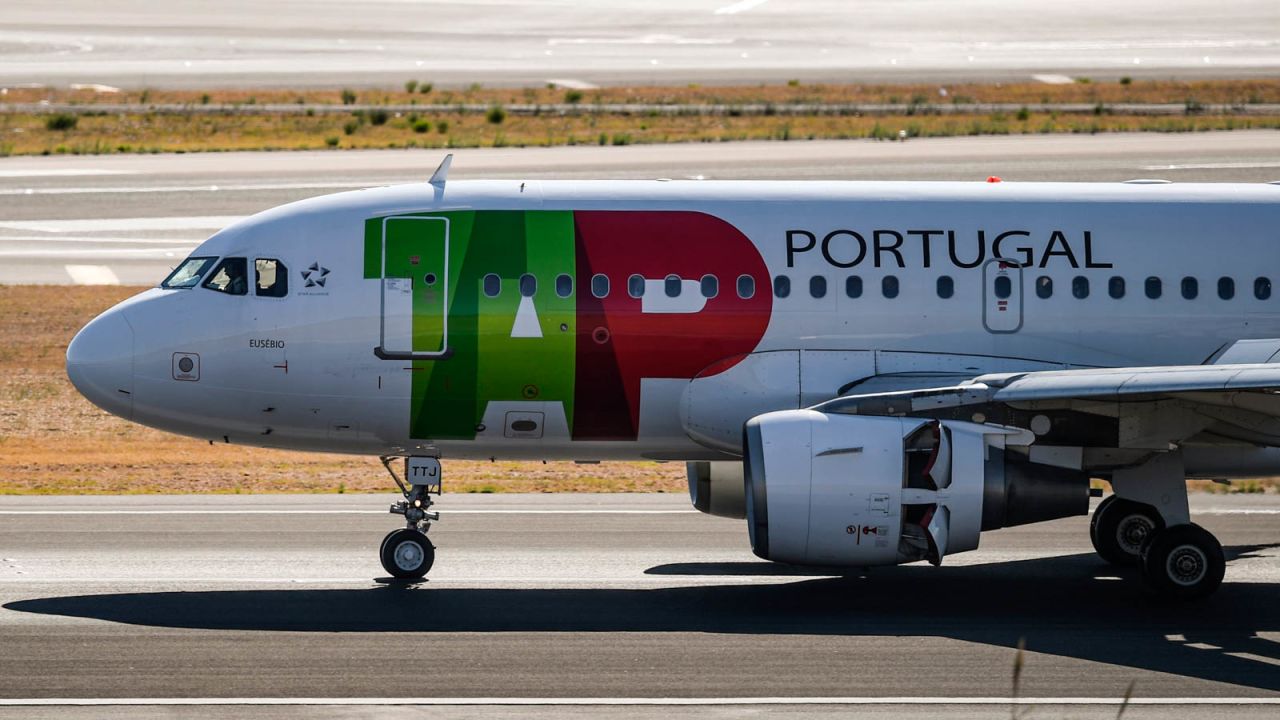 A plane of Portuguese airline TAP at Humberto Delgado airport in Lisbon on October 3, 2018.