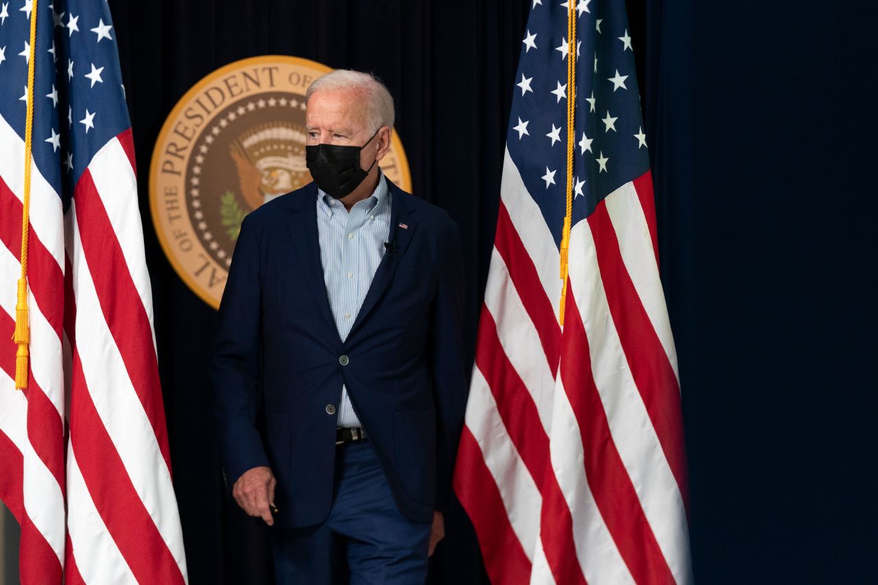 US President Joe Biden arrives for a briefing in Washington, DC, on August 28, 2021.