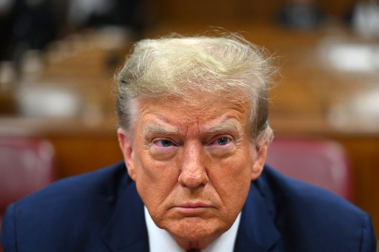 Former President Donald Trump attends the first day of his trial at Manhattan Criminal Court in New York City on April 15.