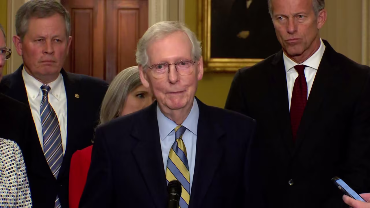 Senator Mitch McConnell speaks to reporters on Tuesday, September 19.
