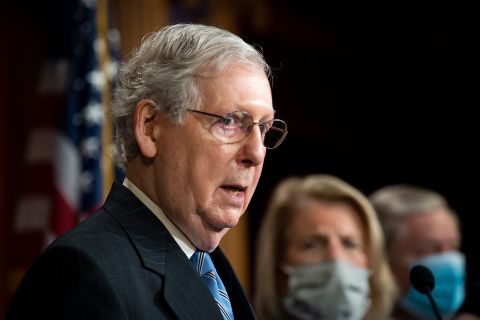 Senate Majority Leader Mitch McConnell speaks at a news conference in the Capitol in Washington DC on June 17.