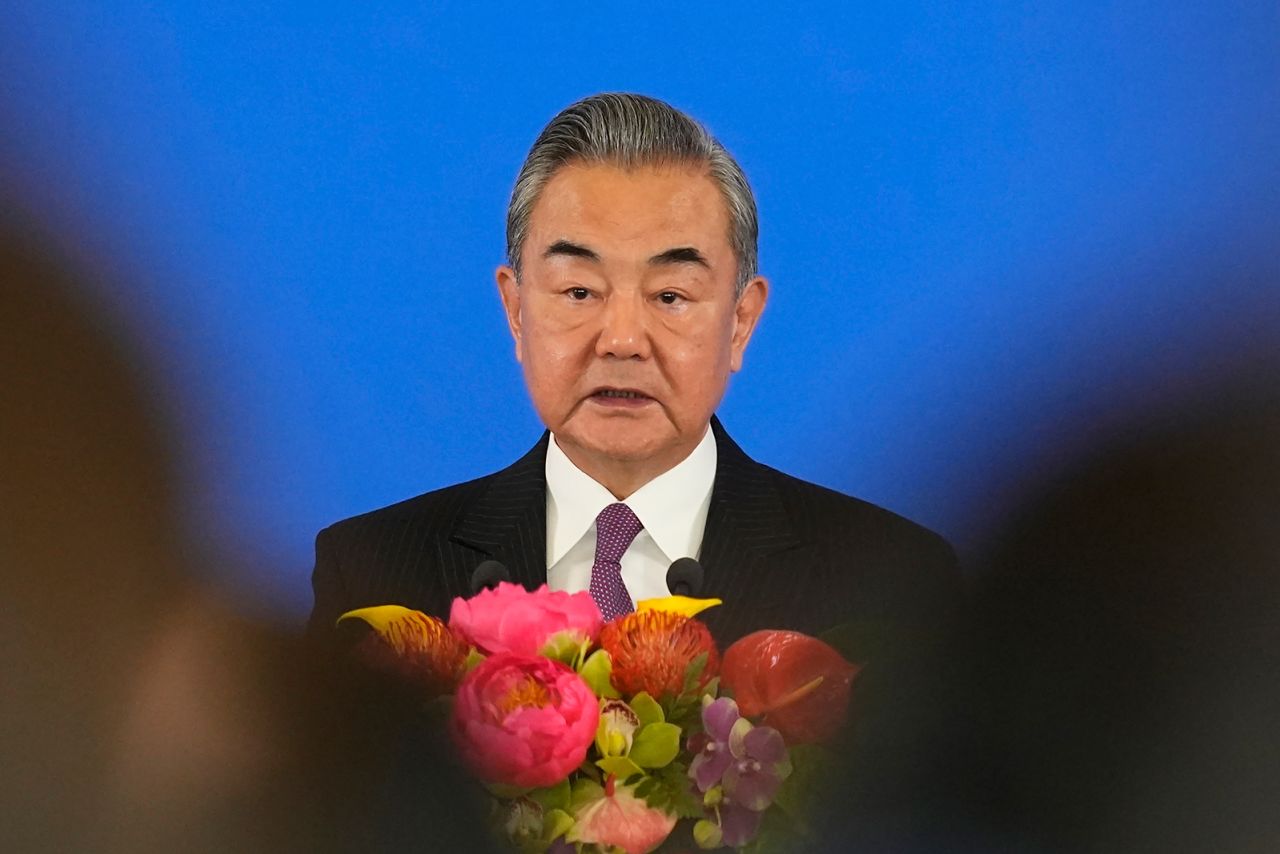 Wang Yi speaks during an opening ceremony of a diplomatic symposium at the Diaoyutai State Guesthouse in Beijing on October 24.