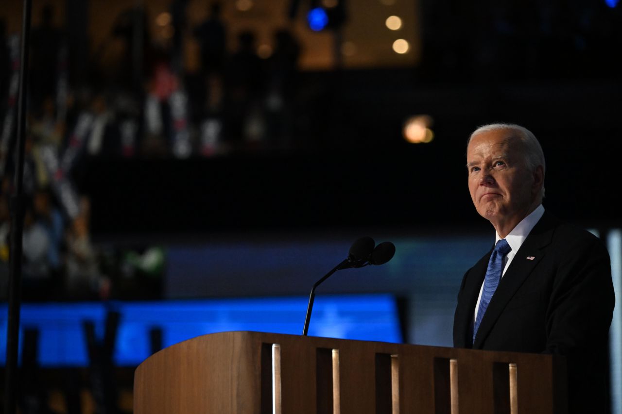 Joe Biden speaks at the convention on Monday.