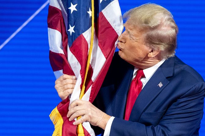 Trump arrives to speak at the Conservative Political Action Conference in National Harbor, Maryland, on February 24. <a href="https://www.cnn.com/2024/02/24/politics/cpac-speech-trump/index.html">Trump declared himself a "proud political dissident" at CPAC</a>, telling a conservative gathering that his reelection would be "liberation day" for his supporters and "judgment day" for his political enemies.