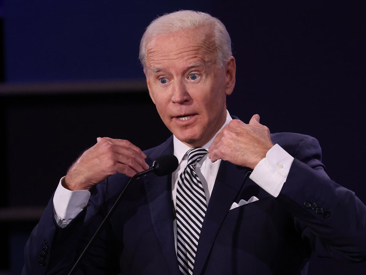 Democratic presidential nominee Joe Biden participates in the first presidential debate against President Donald Trump.