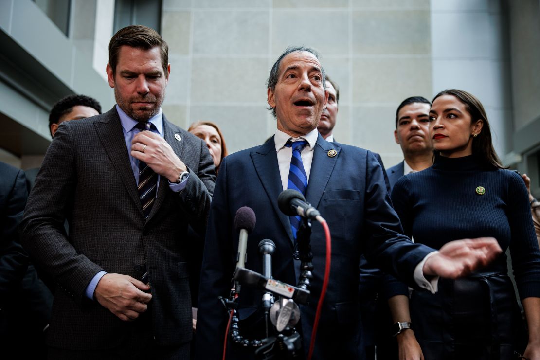 Rep. Jamie Raskin speaks during to the press alongside other Democratic Representatives during a break in the closed-door deposition of Hunter Biden on Wednesday.