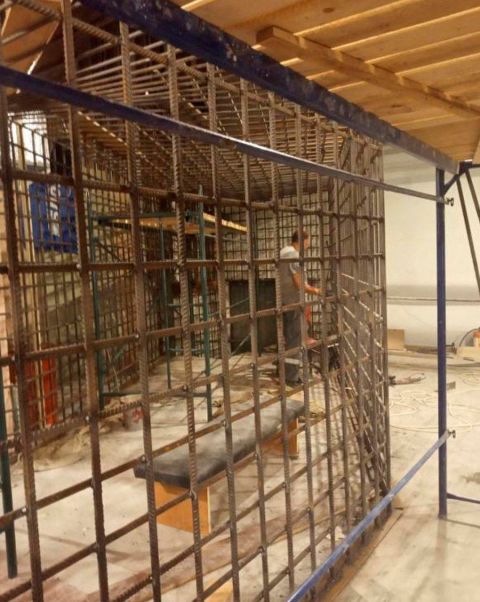 Prison cells installed at the Philharmonic Hall in Mariupol, Ukraine, in this image released via social media on August 6.