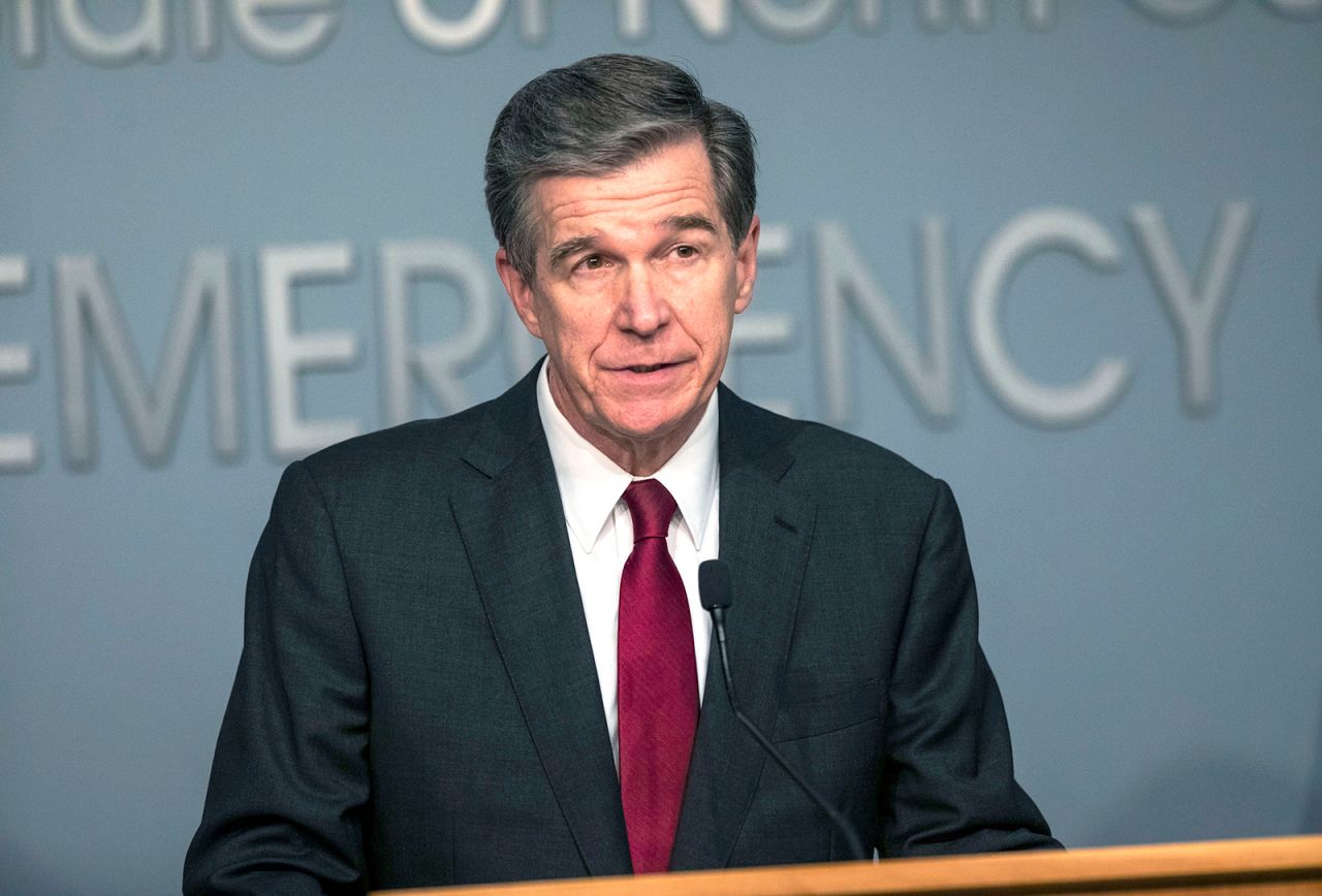 Gov. Roy Cooper delivers a briefing on North Carolina's coronavirus pandemic response at the N.C. Emergency Operations Center in Raleigh, North Carolina on June 15.