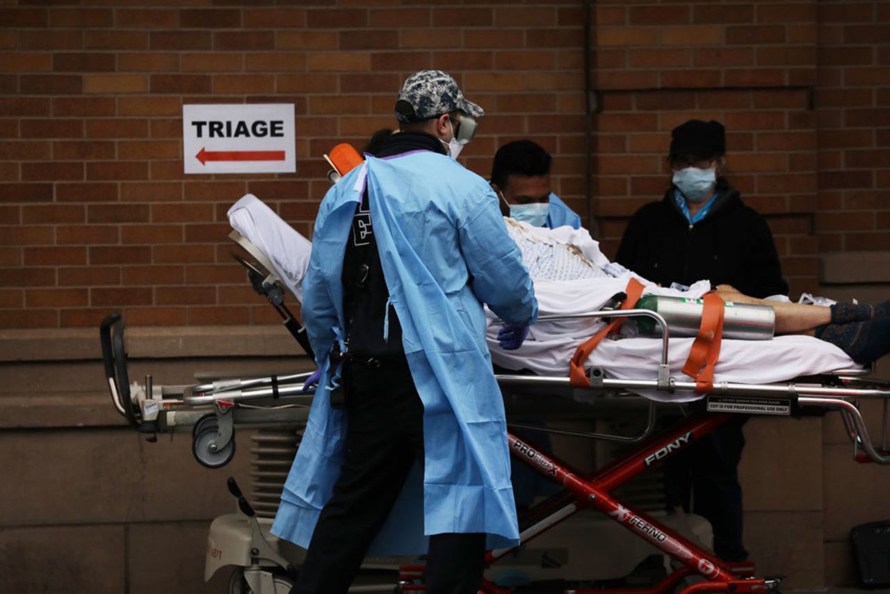 Medical workers take in coronavirus patients at Maimonides Medical Center in Brooklyn, New York City, on April 3. 