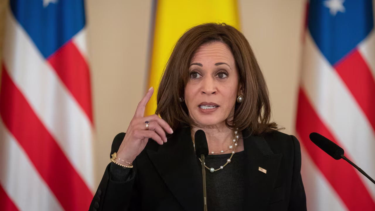 US Vice President Kamala Harris speaks during a news conference in Bucharest, Romania on March 11. 