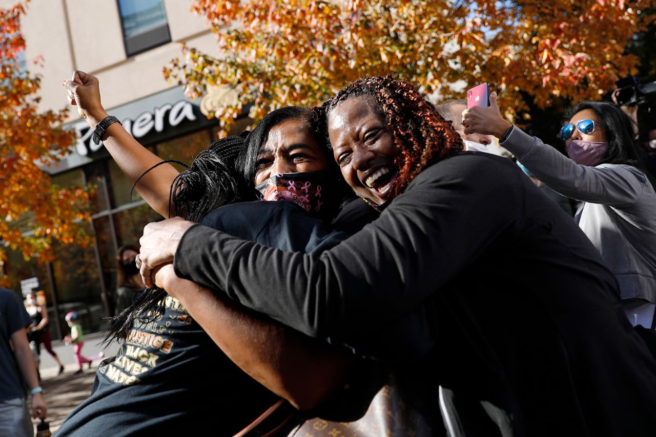 People celebrate Saturday, Nov. 7, in Philadelphia, after Democrat Joe Biden defeated President Donald Trump to become 46th president of the United States. 