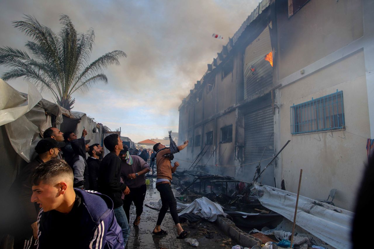 Israeli attacks hit a building of the United Nations Relief and Works Agency for Palestinian Refugees in the Near East (UNRWA) in Khan Younis, Gaza, on January 24.