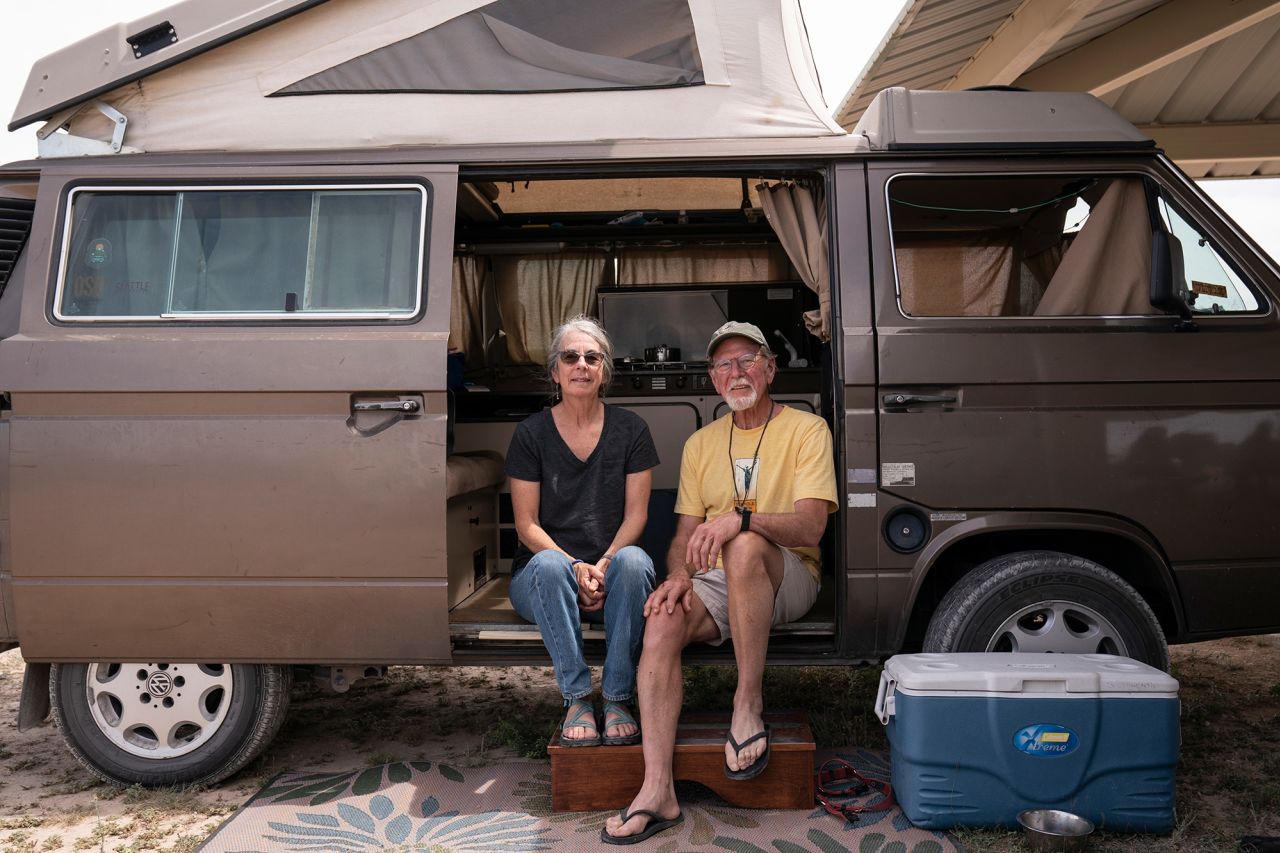 Tim and Laurie Southworth camp in their vintage Westfalia van.