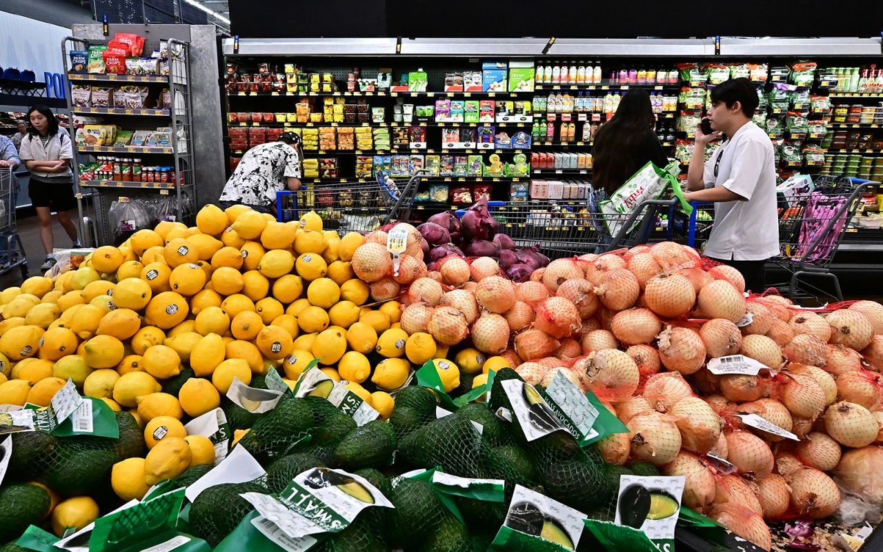 People shop at a grocery store on August 14 in Rosemead, California.?