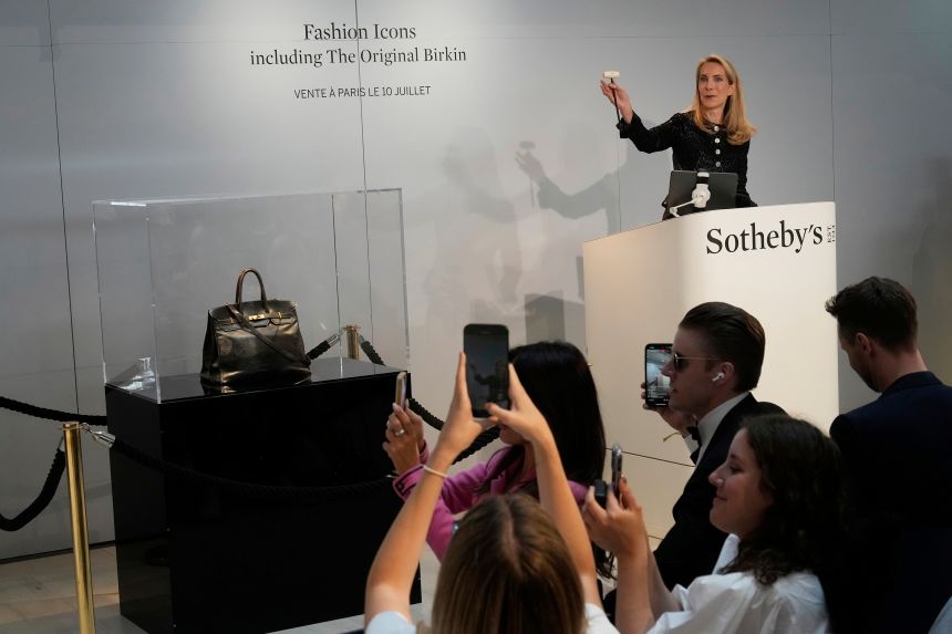 The original Birkin bag on show at Sotheby's Paris saleroom during last month's dramatic auction.