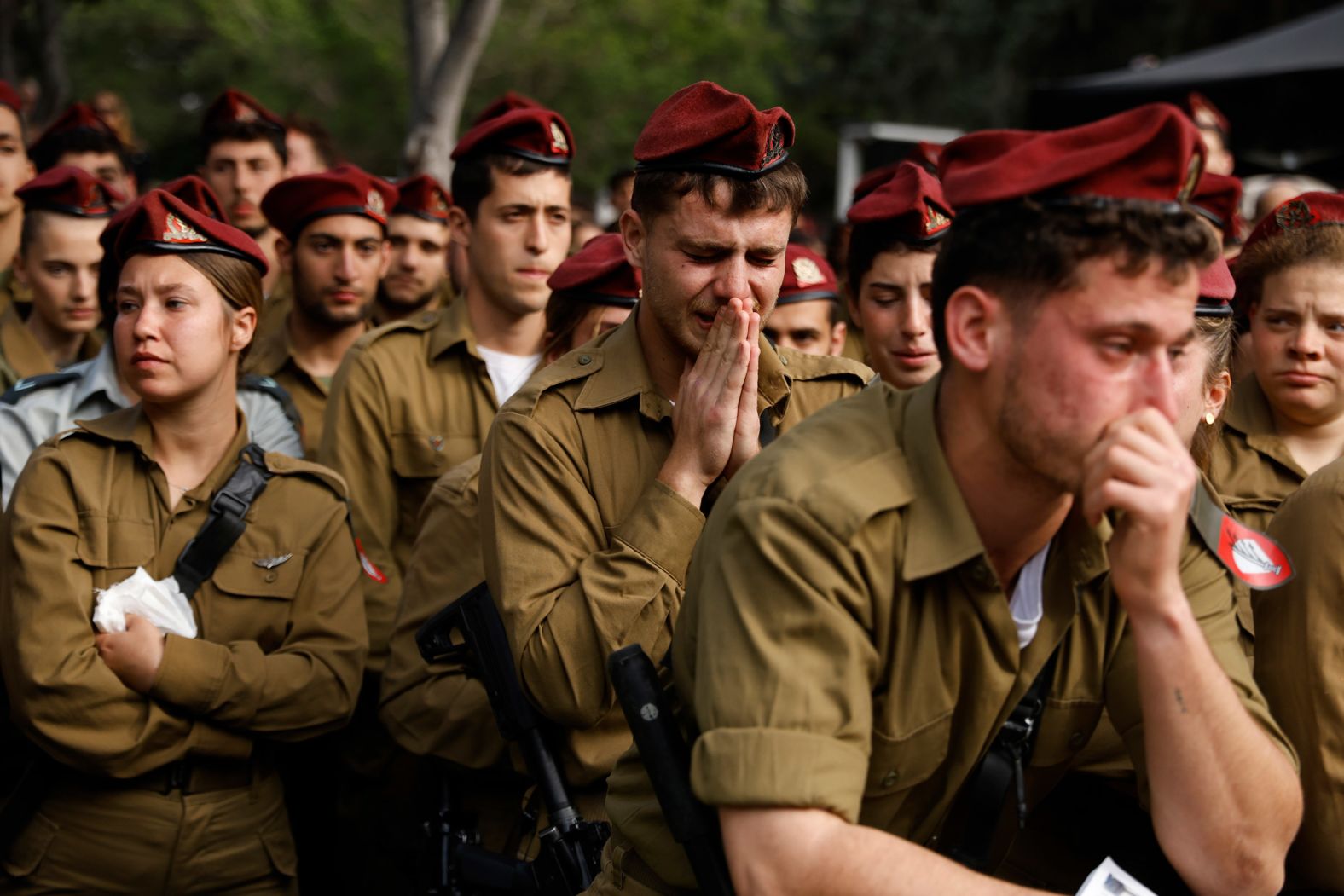 Israeli soldiers attend a funeral for Staff Sgt. David Sasson in Netanya, Israel, on March 7. The Israel Defense Forces announced a day earlier that Sasson, 21, had been killed while fighting in southern Gaza.