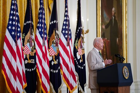 President Joe Biden speaks about the July jobs report during an event in the East Room of the White House, Friday, Aug. 6, 2021, in Washington.