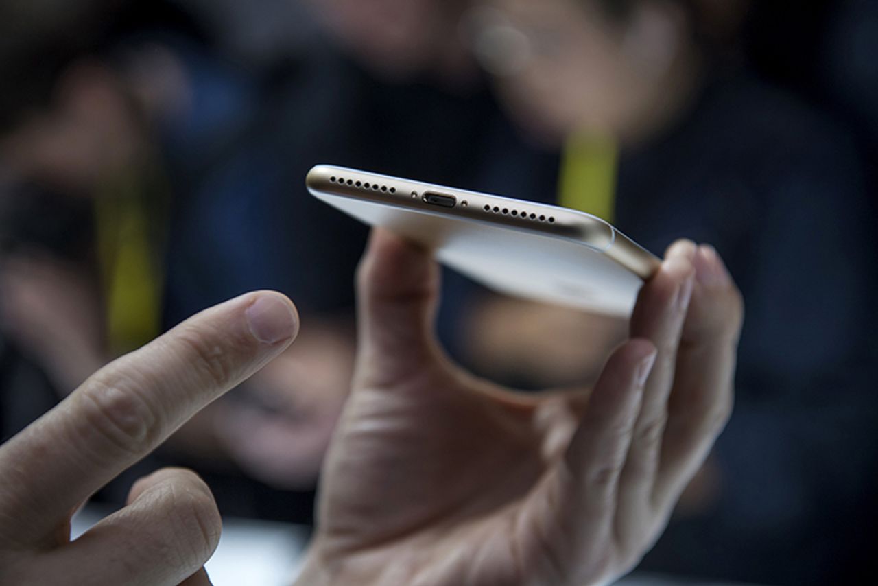 The lightning connecting port is seen on an Apple Inc., iPhone 7 Plus during an event in San Francisco, California, on September 7, 2016.