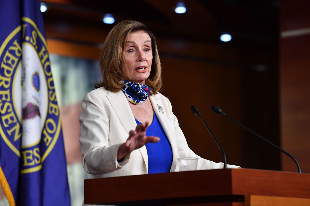 House Speaker Nancy Pelosi holds a press briefing in Washington, DC, on October 1.